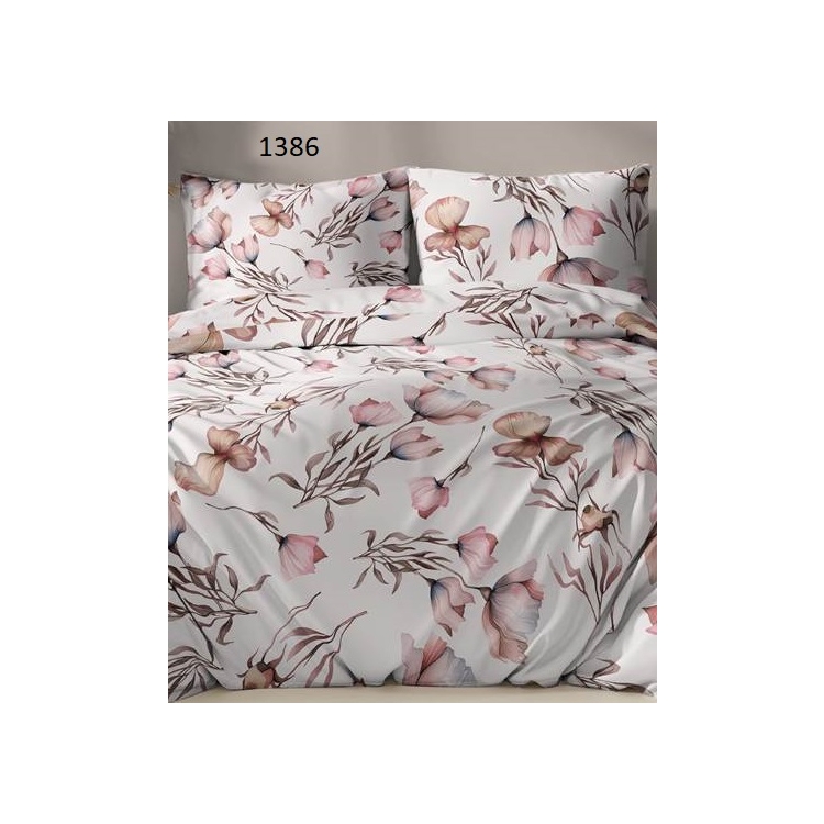 Pościel FLANELOWA Ciepła i polska- Wzór Różowa Azalia na Bieli 1386, rozłożone na łóżku